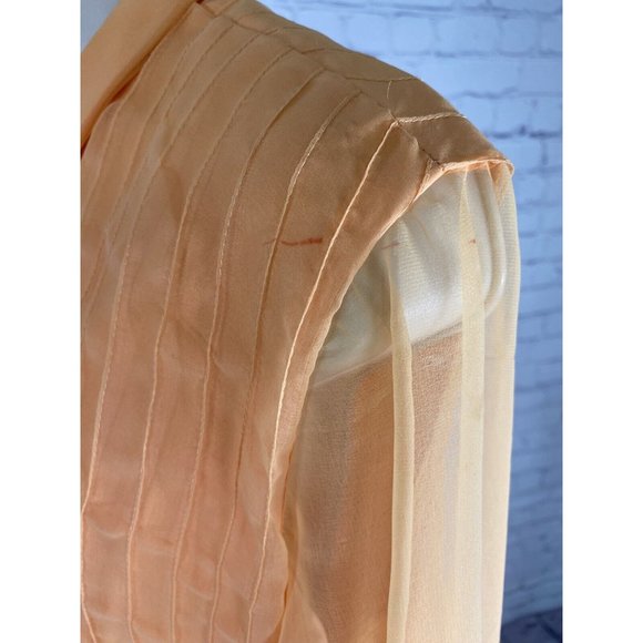 VTG Lee Jordan Orange Long High Neck Back Zip Lined Sheer Sleeve Dress M - Picture 10 of 12